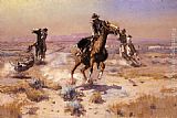 Charles Marion Russell Canvas Paintings - At Rope's End